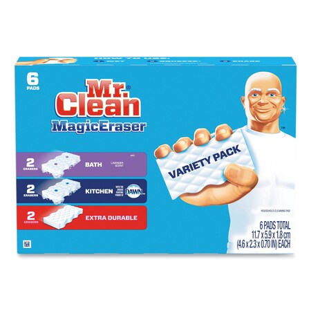 Mr. Clean Magic Eraser Variety Pack, Extra Durable; Bath; Kitchen, 4.6 x 2.3, 0.7" Thick, White, PK48 PK 69523